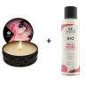 Pack Massage Rose : Huile de massage BIO + Bougie de massage à la rose